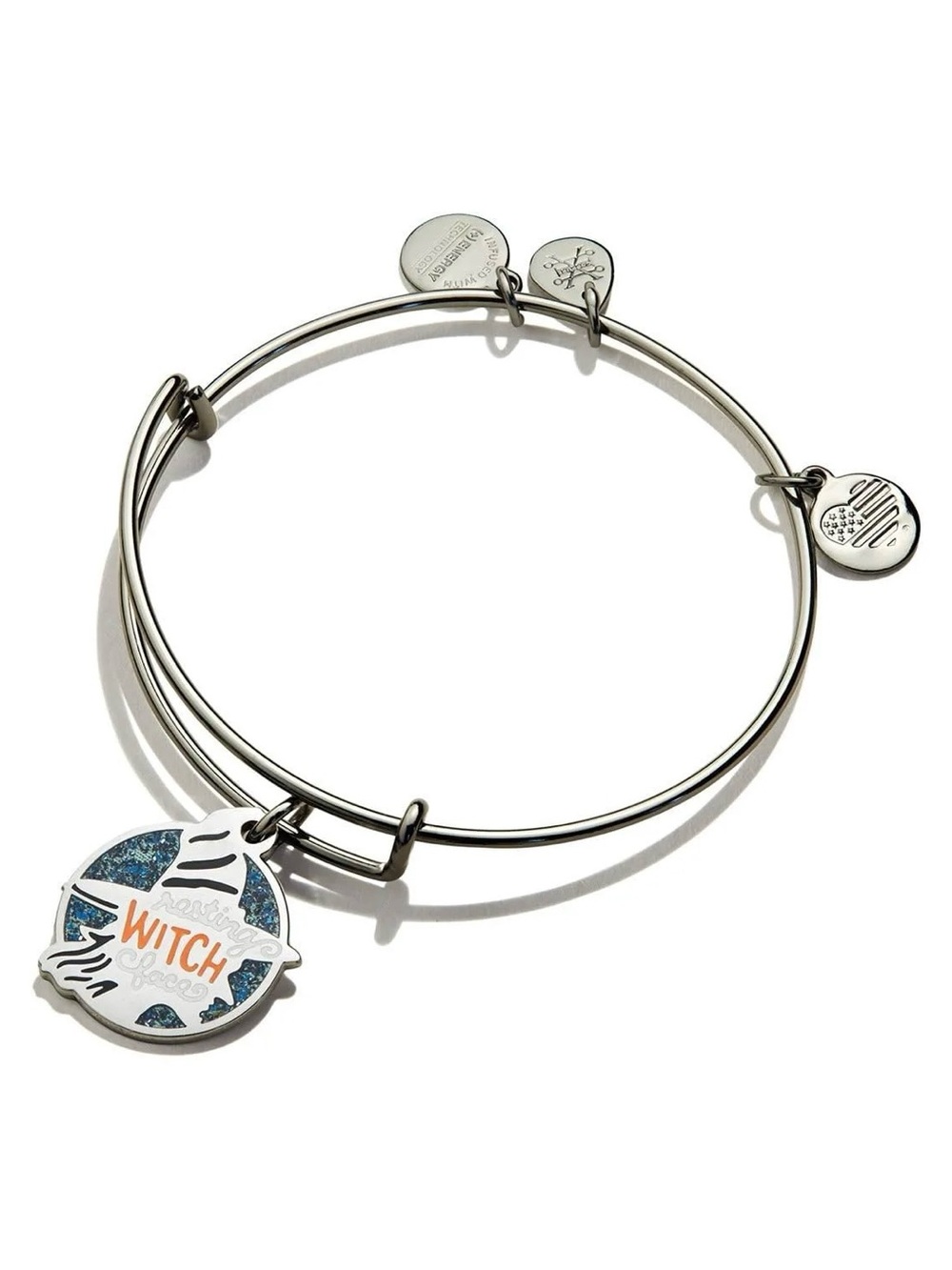 NWT! Alex and Ani “Resting Witch Face” Charm Bangle Bracelet - Midnight Silver